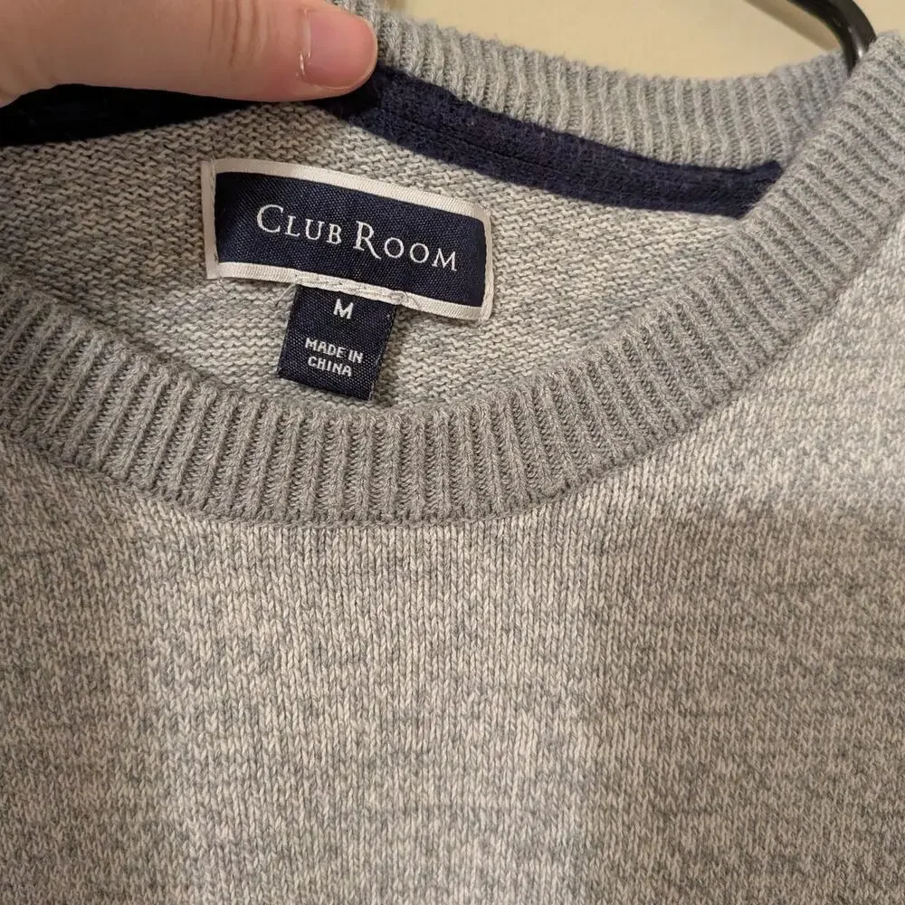 Club Room Grey/White Sweater With Ribbed Cuff/ Bottom